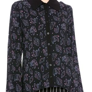 Pastel Crystal Shark Bite Girls Long-Sleeve Woven Button-Up